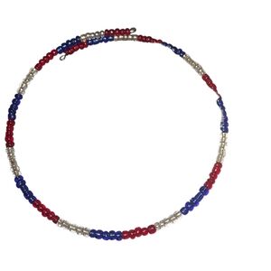 Hand Made Beaded Choker Necklace - Red, Blue, and Silver